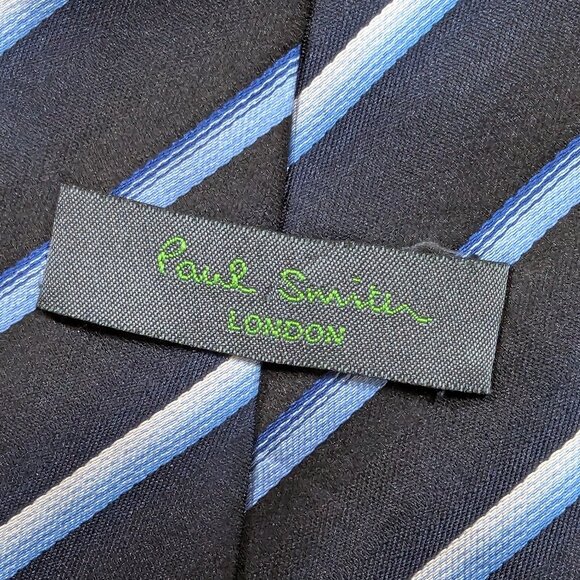 Paul Smith Dark Blue with light Blue Stripes Silk Tie - Made in Italy - Picture 8 of 8